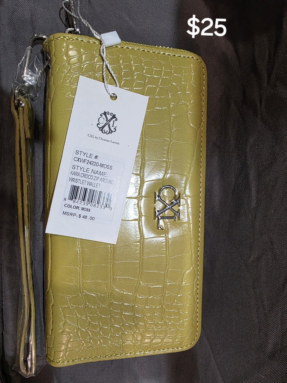 Christian Lacroix Kara Croco Zip Around Wristlet Wallet